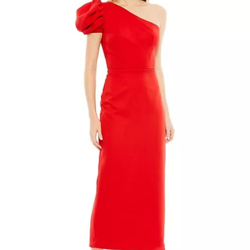 Ieena Mac Duggal Red One-Shoulder Column Gown